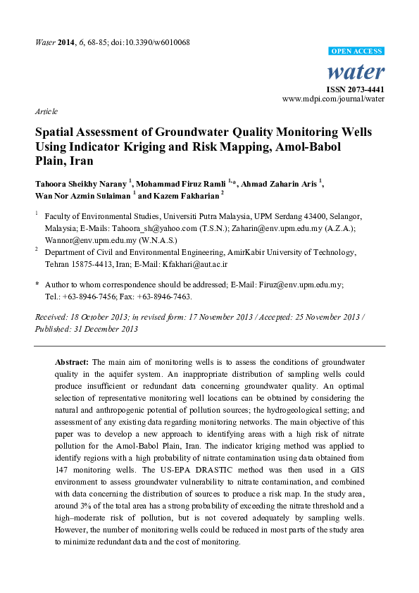 (PDF) Spatial Assessment of Groundwater Quality Monitoring Wells Using
