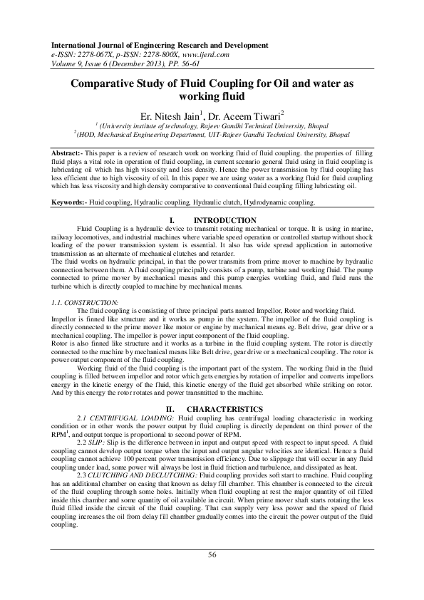 (PDF) Comparative Study of Fluid Coupling for Oil and water as working ...