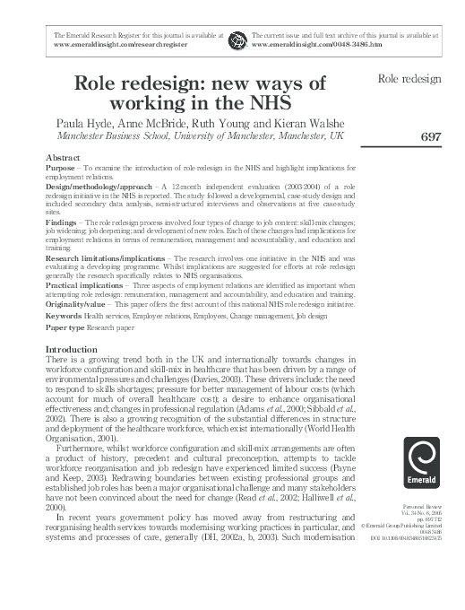 (PDF) Role redesign: new ways of working in the NHS