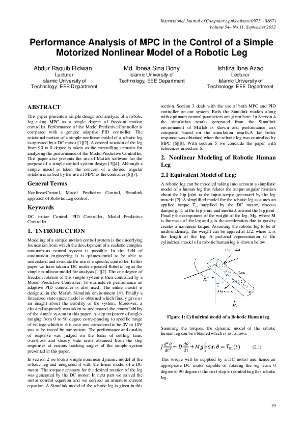 (PDF) Performance Analysis of MPC in the Control of a Simple Motorized ...
