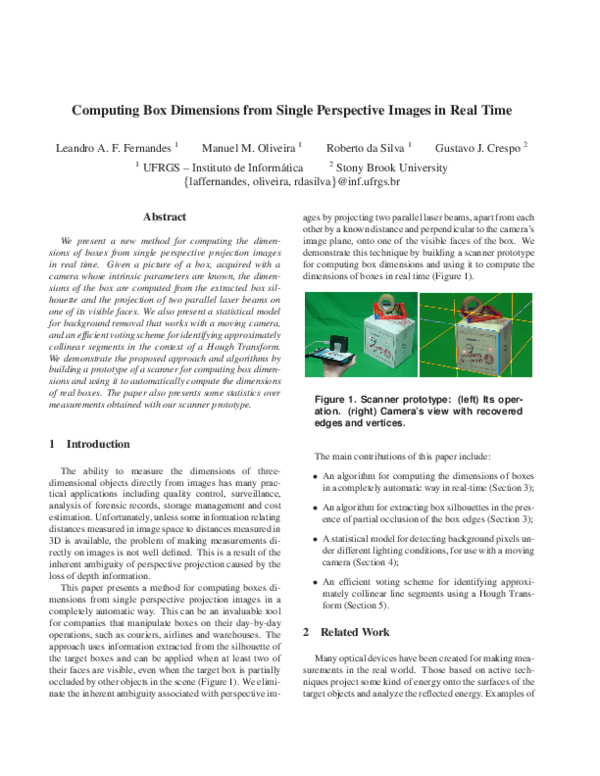 (PDF) Computing Box Dimensions from Single Perspective Images in Real Time