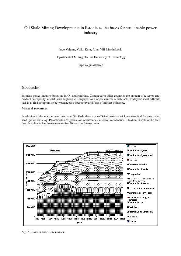 (PDF) Oil Shale Mining Developments in Estonia as the bases for ...