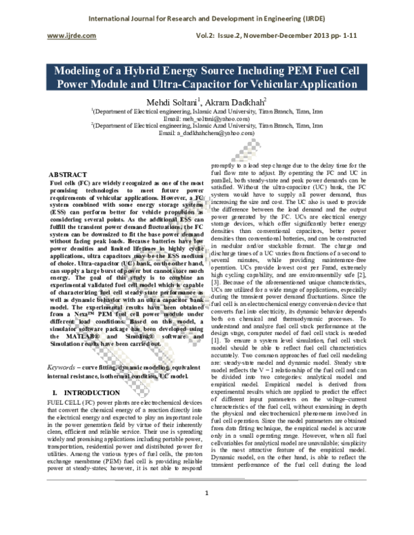 (PDF) Modeling of a Hybrid Energy Source Including PEM Fuel Cell Power ...