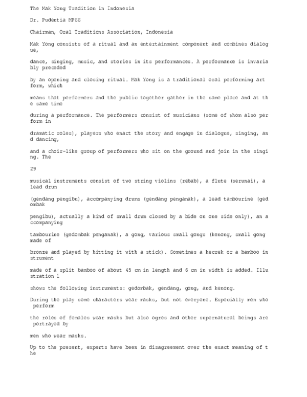 First page of “The Mak Yong Tradition in Indonesia”