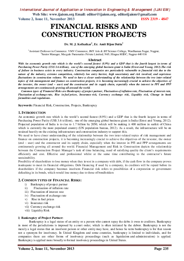 (PDF) FINANCIAL RISKS AND CONSTRUCTION PROJECTS