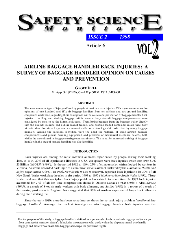 (PDF) AIRLINE BAGGAGE HANDLER BACK INJURIES A SURVEY OF BAGGAGE