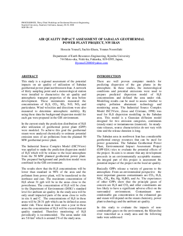 (PDF) AIR QUALITY IMPACT ASSESSMENT OF SABALAN GEOTHERMAL POWER PLANT ...