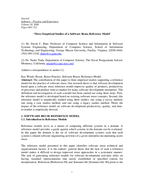 (PDF) 'Three Empirical Studies of a Software Reuse Reference Model'