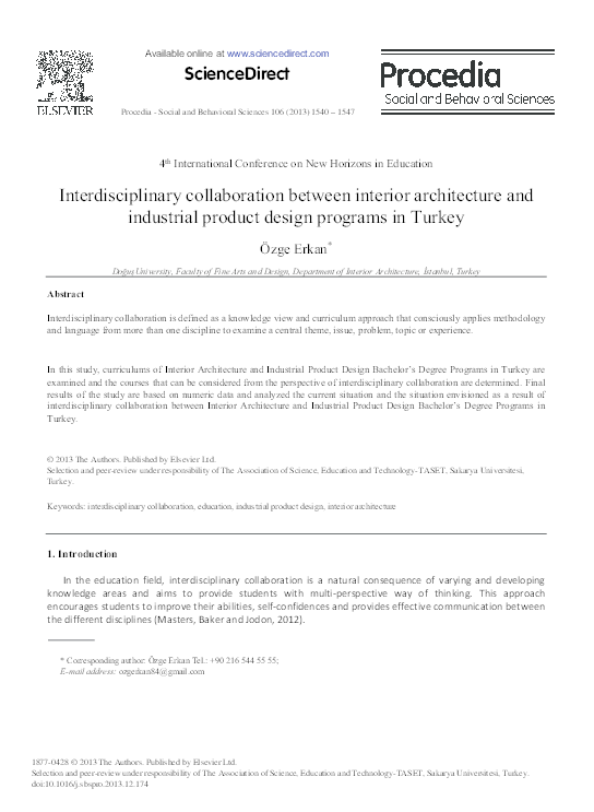(PDF) 2013 "Interdisciplinary collaboration between interior ...