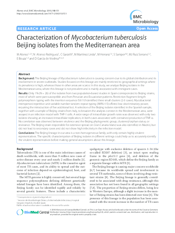 (PDF) Characterization of Mycobacterium tuberculosis Beijing isolates ...