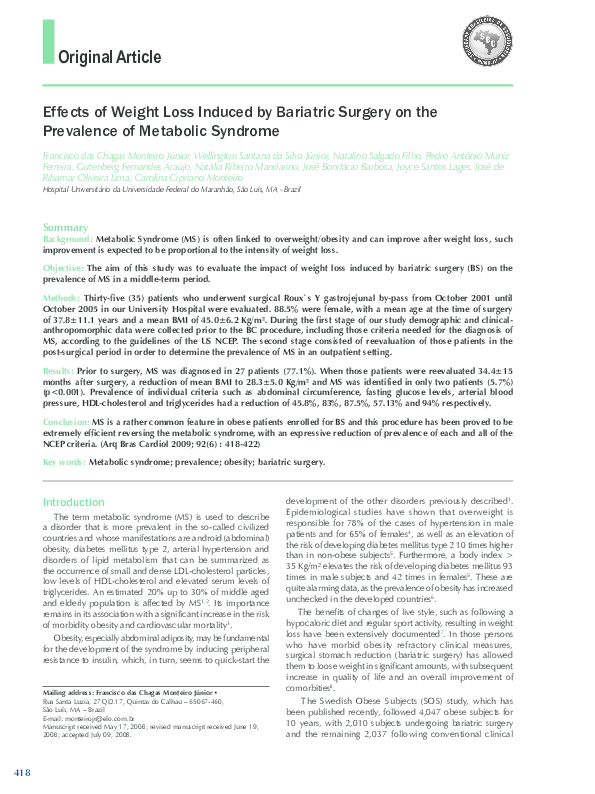 (PDF) Effects of weight loss induced by bariatric surgery on the ...