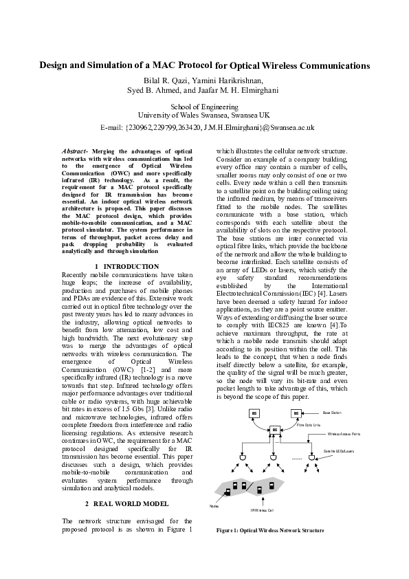 (PDF) Design and Simulation of a MAC Protocol for Optical Wireless ...