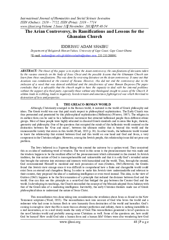 (DOC) The Arian controversy:Its Ramifications and Lessons for the ...