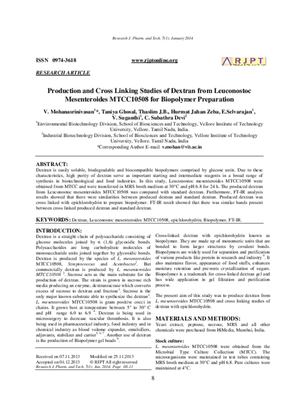 (PDF) Optimization and Characterization of Dextran Membranes Prepared ...