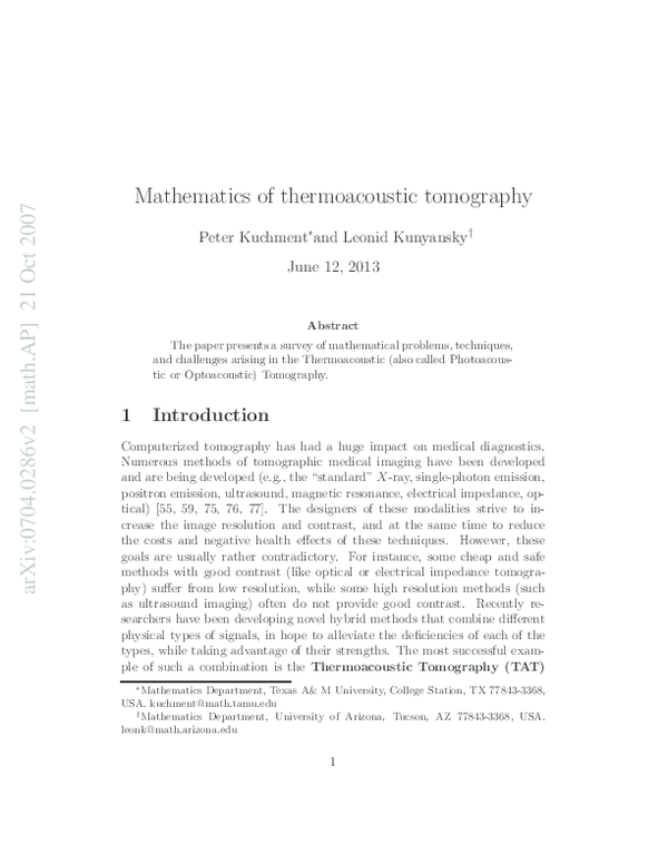 (PDF) Mathematics of thermoacoustic tomography