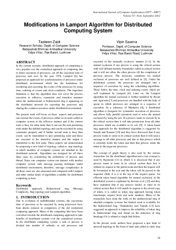 (PDF) Modifications in Lamport Algorithm for Distributed Computing System