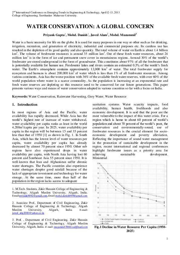 (PDF) water conservation a global concern