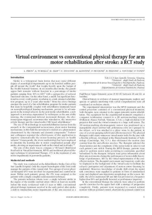 (PDF) Virtual environment vs conventional physical therapy for arm ...