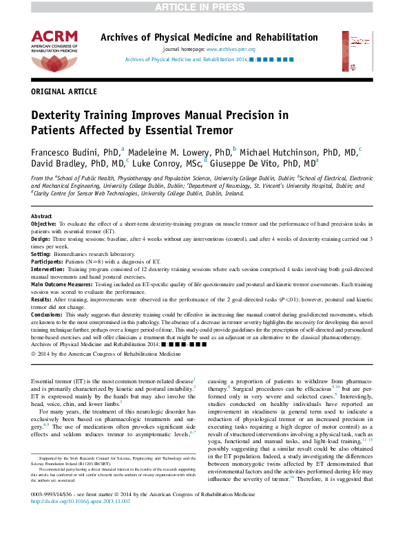 (PDF) Dexterity Training Improves Manual Precision in Patients Affected