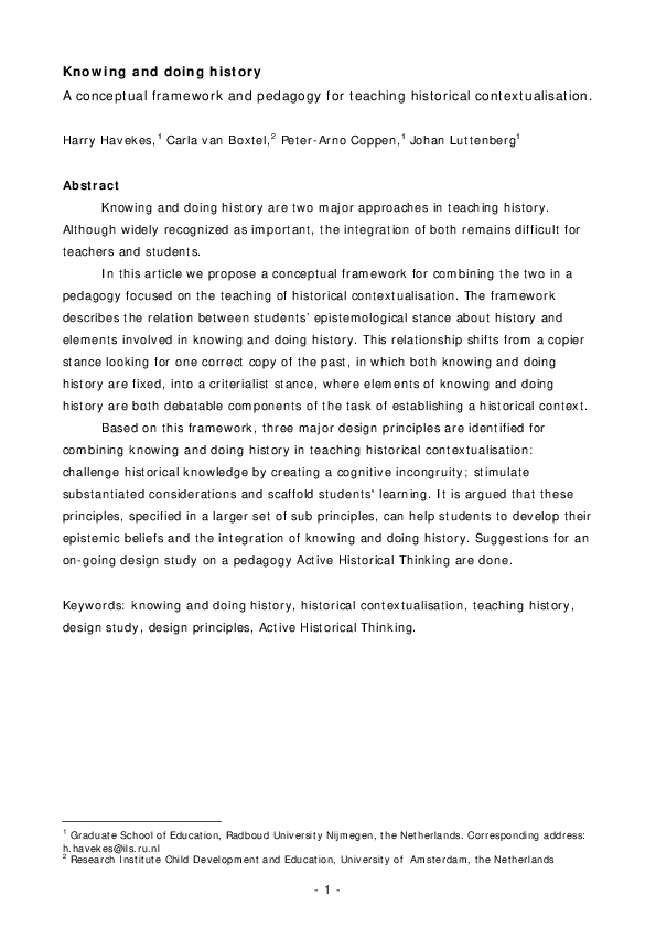 (PDF) Knowing and doing history A conceptual framework and pedagogy for