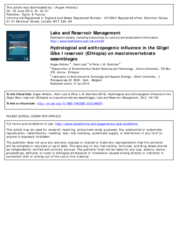(PDF) Lake and Reservoir Management Hydrological and anthropogenic