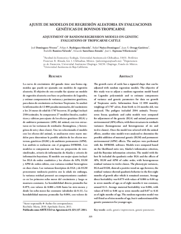 (PDF) Adjustment of random regression models on genetic evaluations of ...