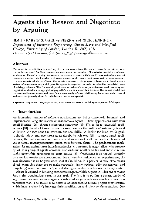 (PDF) Agents That Reason and Negotiate by Arguing