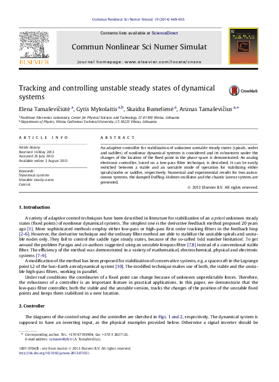 (PDF) Tracking and controlling unstable steady states of dynamical systems