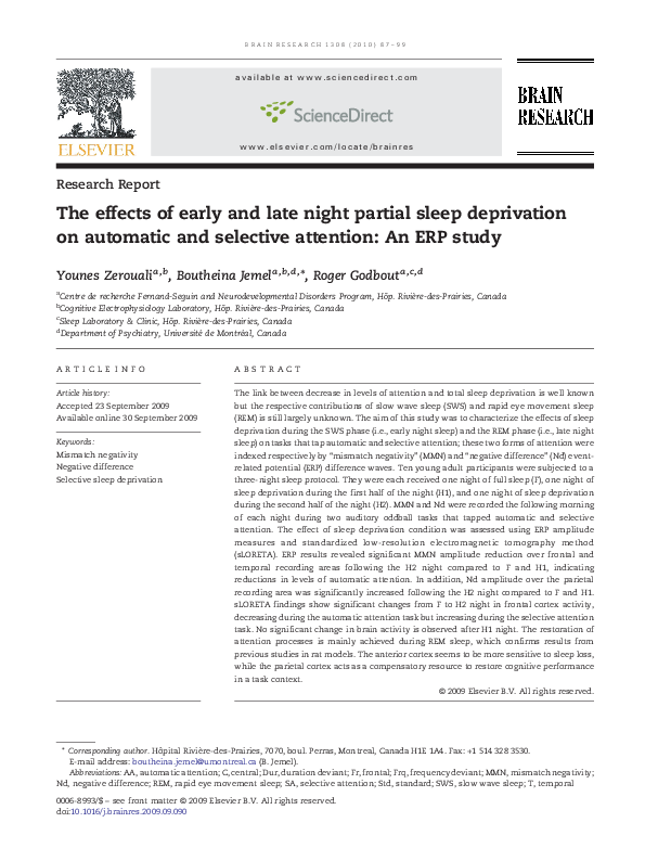 (PDF) The effects of early and late night partial sleep deprivation on ...