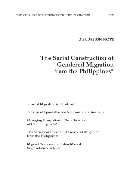 (PDF) The social construction of gendered migration from the Philippines