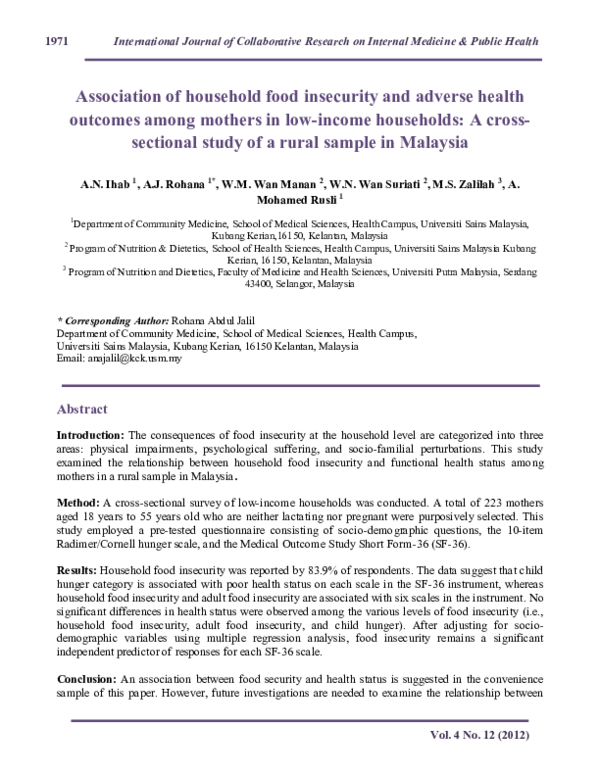 (PDF) Association of household food insecurity and adverse health ...