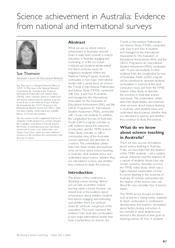 (PDF) Science Achievement in Australia : Evidence from National and ...