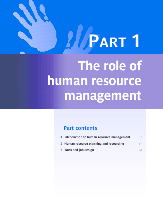 P PA The role of human resource management Part contents