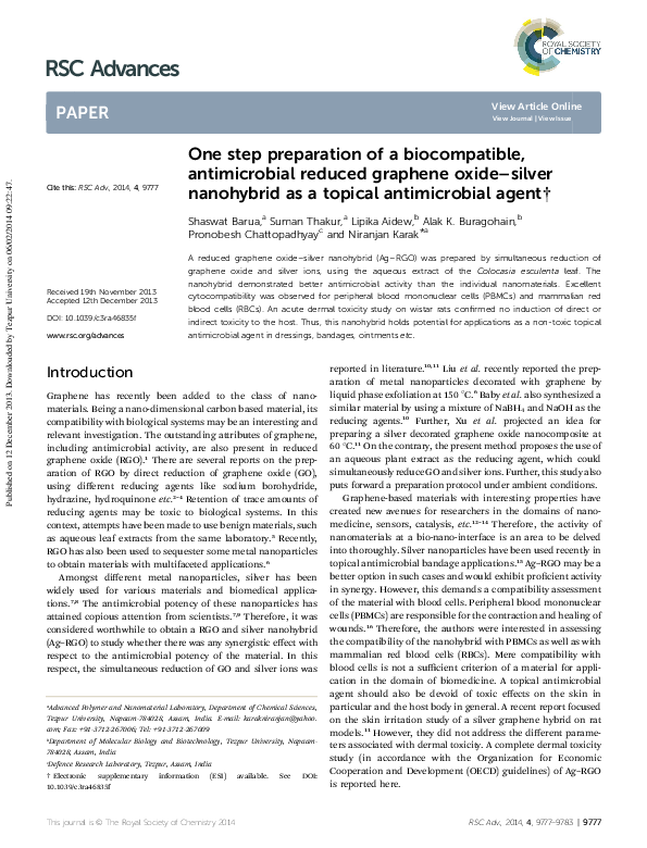 (PDF) One step preparation of a antimicrobial reduced