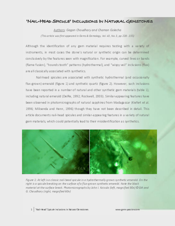(PDF) Nail Head Spicules In Natural Gemstones Gagan Choudhary