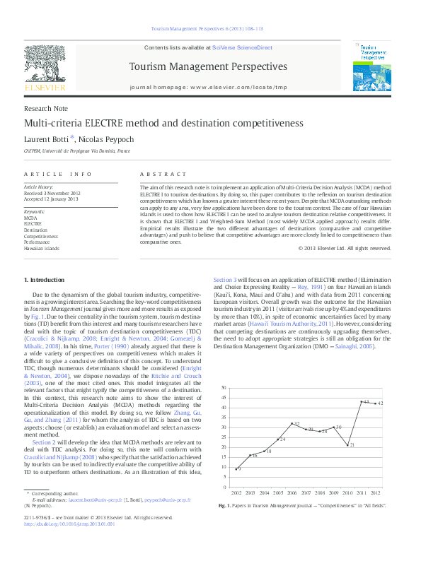(PDF) Multi-criteria ELECTRE method and destination competitiveness