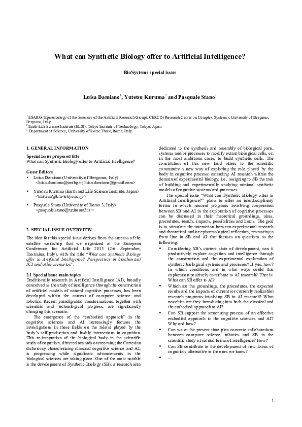(PDF) BioSystems (Elsevier) Special Issue "What can Synthetic Biology