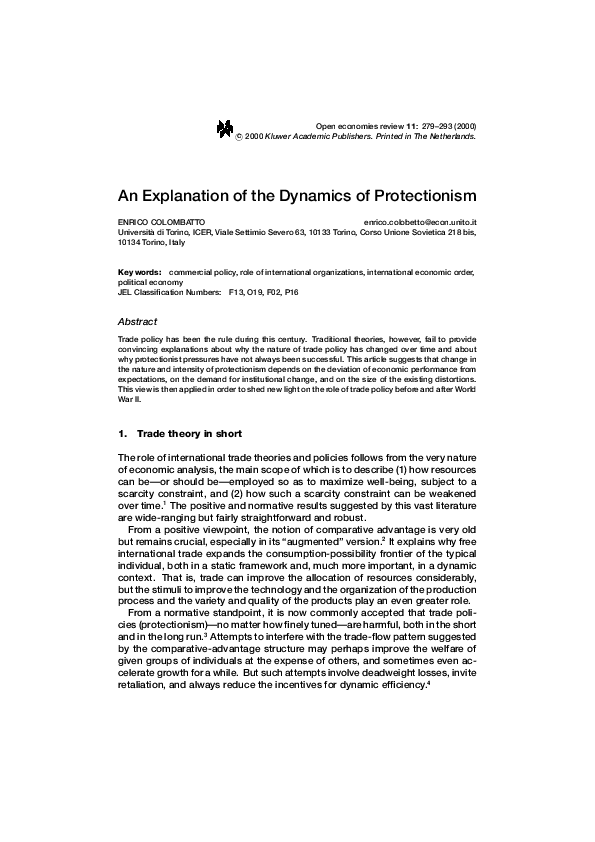 An explanation of the dynamics of protectionism