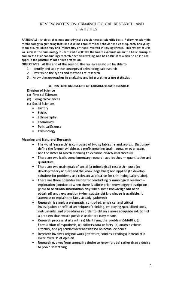 (DOC) Notes on Criminological Research and Statistics