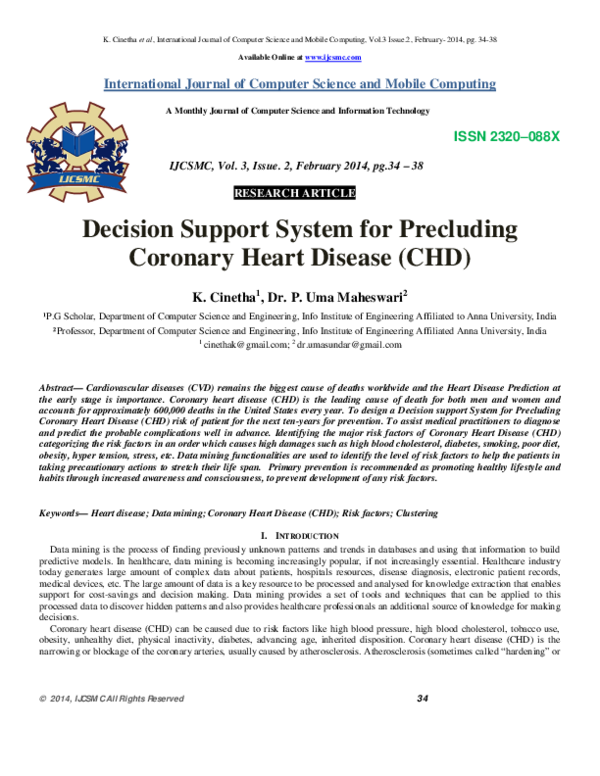 (PDF) Decision Support System for Precluding Coronary Heart Disease (CHD)﻿