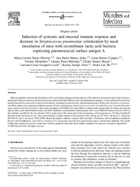(PDF) Induction of systemic and mucosal immune response and decrease in ...