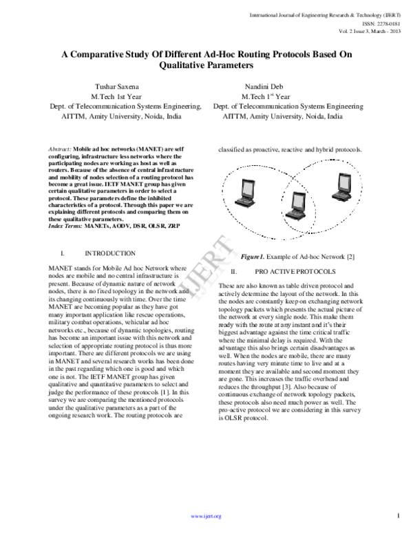 (PDF) A Comparative Study Of Different Ad-Hoc Routing Protocols Based ...