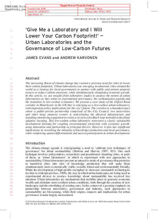 (PDF) ‘Give Me a Laboratory and I Will Lower Your Carbon Footprint!’ — Urban Laboratories and