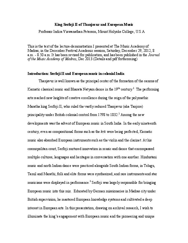 King Serfoji II of Thanjavur and European Music