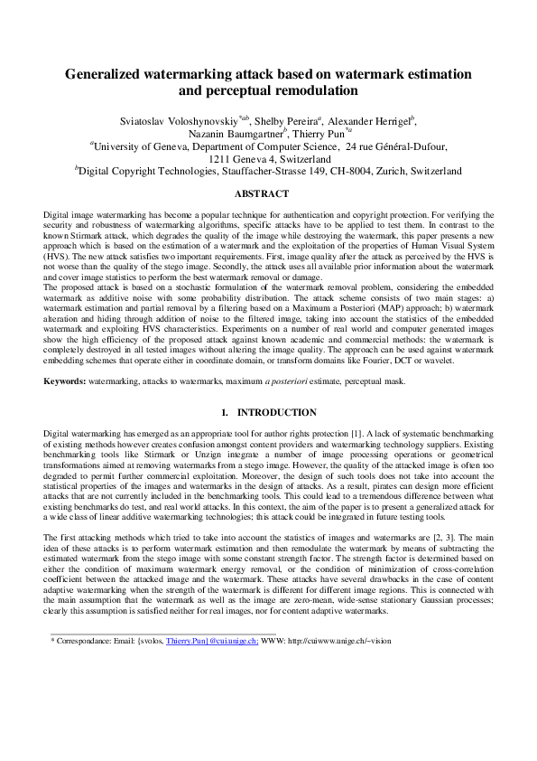 (PDF) Generalized watermarking attack based on watermark estimation and ...
