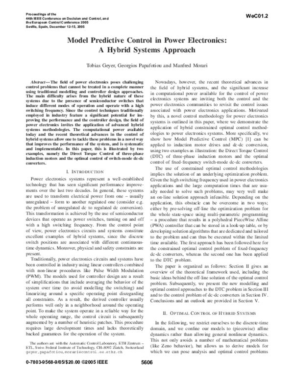 (PDF) Model Predictive Control In Power Electronics A Hybrid Systems