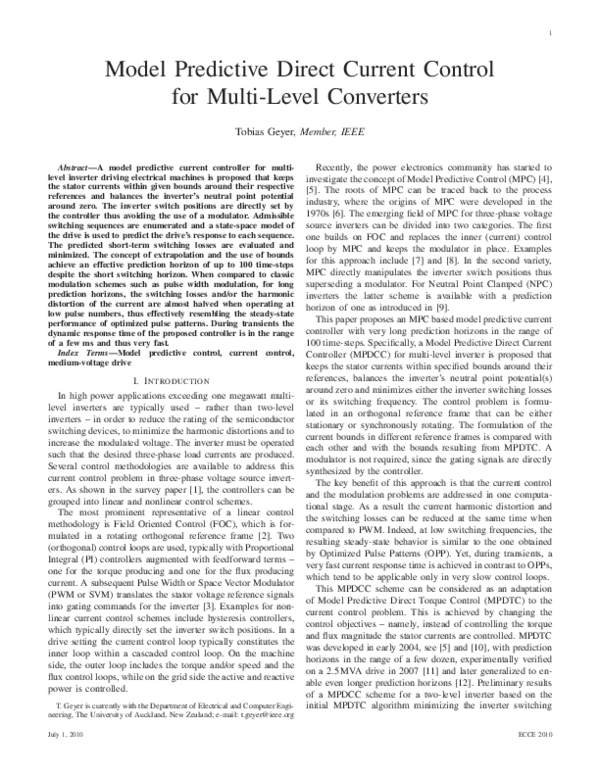 (PDF) Model predictive direct current control for multi-level converters