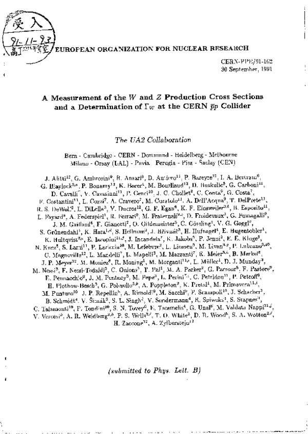 (PDF) A measurement of the W and Z production cross sections and a ...