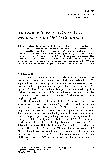 Pdf The Robustness Of Okun S Law Evidence From Oecd Countries Jim Lee Academia Edu