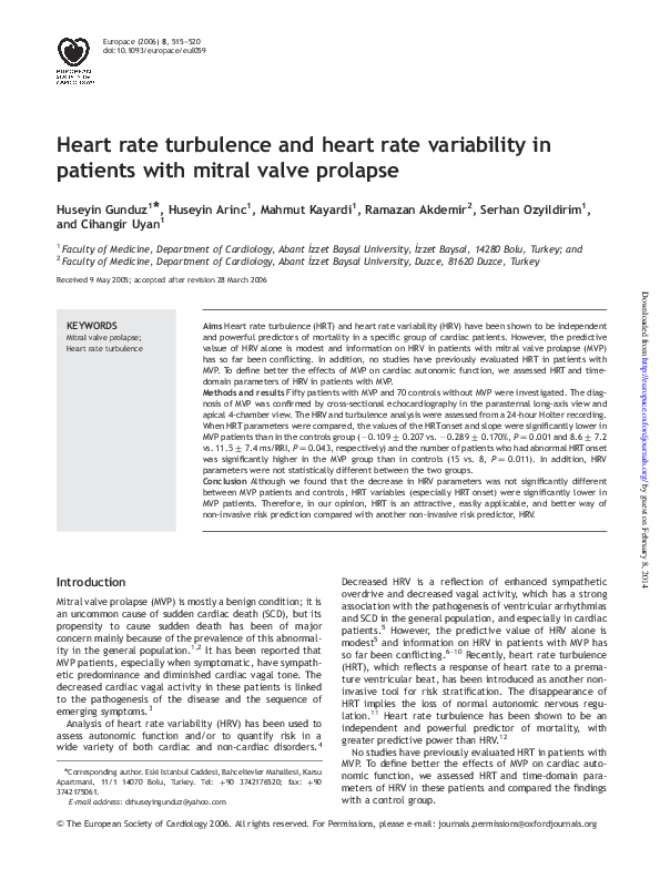 (PDF) Heart rate turbulence and heart rate variability in patients with ...